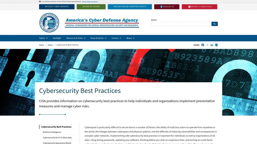 Screenshot of https://www.cisa.gov/topics/cybersecurity-best-practices